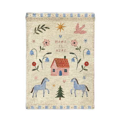 Folk House & Horses Wall art nursery wall decor woven wall tapestry nursery wall hanging