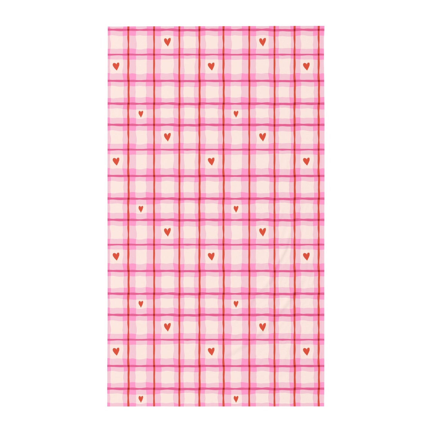 Pink Plaid Twin Flat Sheet with Tiny Hearts — Cozy Valentine Bedding for Kids & Teens