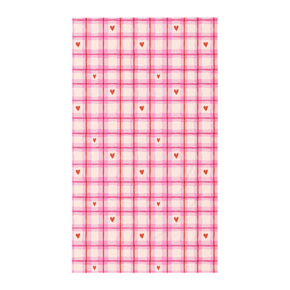 Pink Plaid Twin Flat Sheet with Tiny Hearts — Cozy Valentine Bedding for Kids & Teens