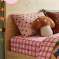 Pink Plaid Twin Flat Sheet with Tiny Hearts — Cozy Valentine Bedding for Kids & Teens
