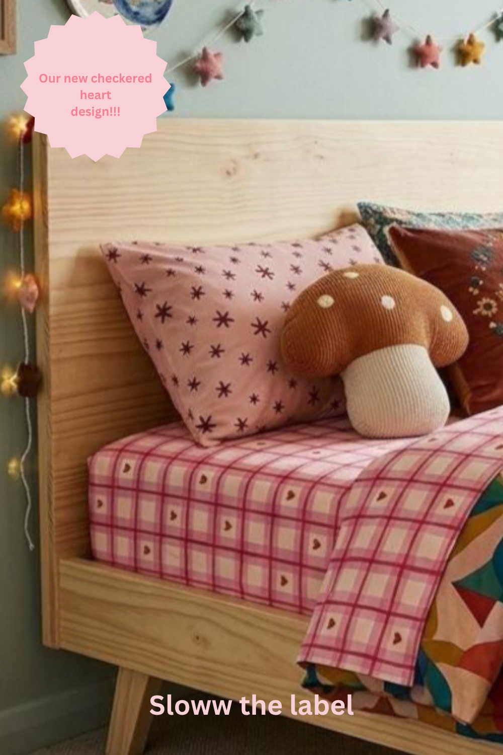 Pink Plaid Twin Flat Sheet with Tiny Hearts — Cozy Valentine Bedding for Kids & Teens